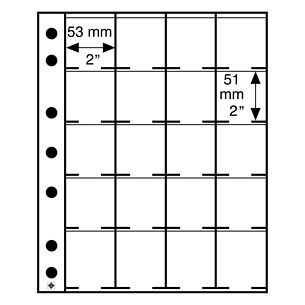 Grande plastic sheets for 20 coin frames, pack of 5