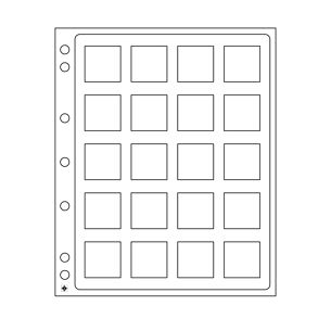 Encap Plastic sheets, clear pockets for 20 square coin capsules Quadrum 50 x 50 mm