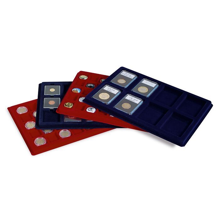 Tab coin tray L with 8 Compartments for US coin capsules Slabs, blue, pack of 2