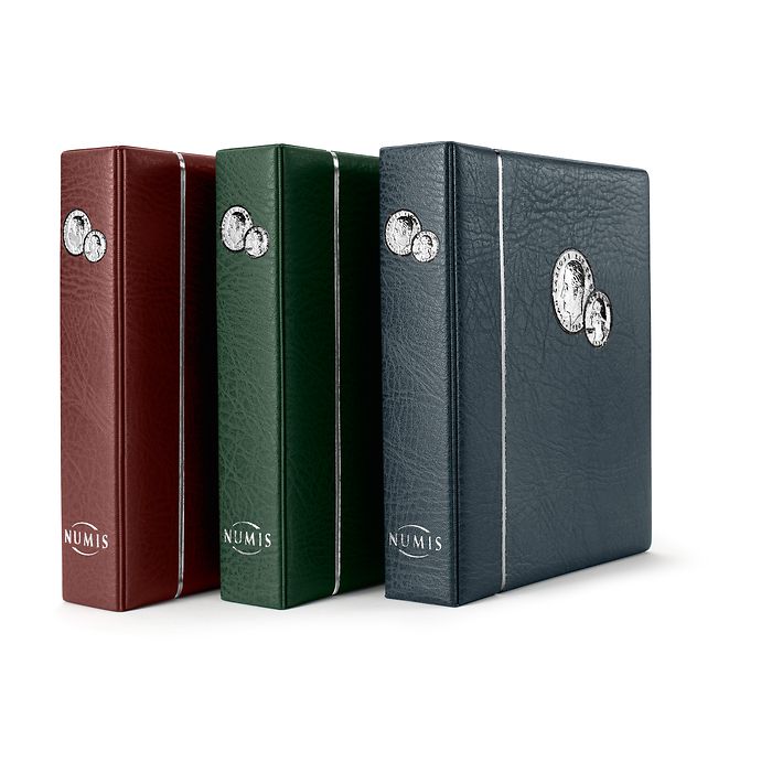 Numis coin album, with 5 pocket sheets, green