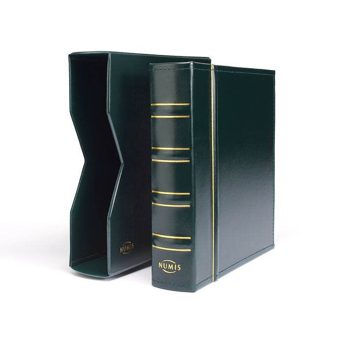 Numis coin album, classic design with slipcase incl. 5 different pockets, green