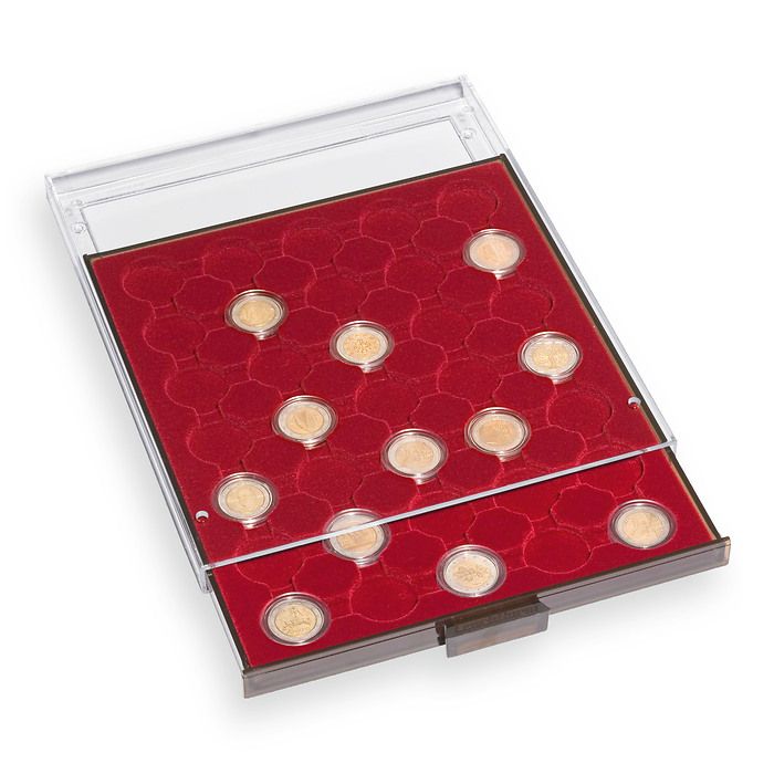 MB coin box with 24 round Compartments (35 mm), smoke-coloured