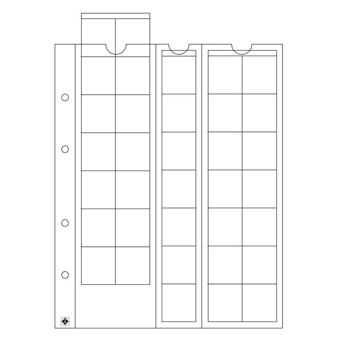 Optima coin sheets, for 35 coins up to 27 mm Ø, clear