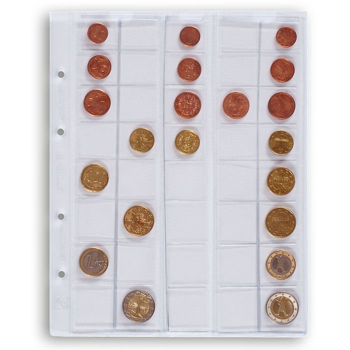 Optima coin sheets, for Euro Sets up to 26 mm Ø, clear