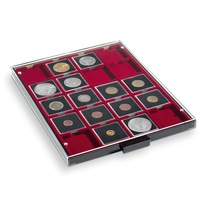 MB coin box with 20 square Compartments, 50 x 50 mm, smoke-coloured