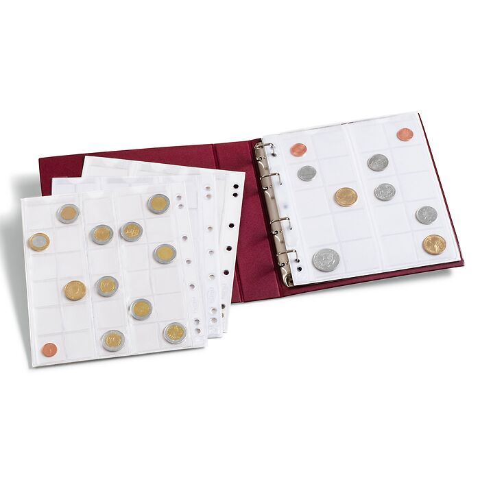 Numis coin album, with 5 pocket sheets, red