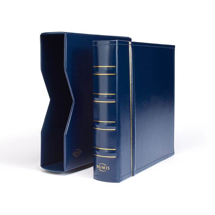 Numis coin album, classic design with slipcase incl. 5 different pockets, blue