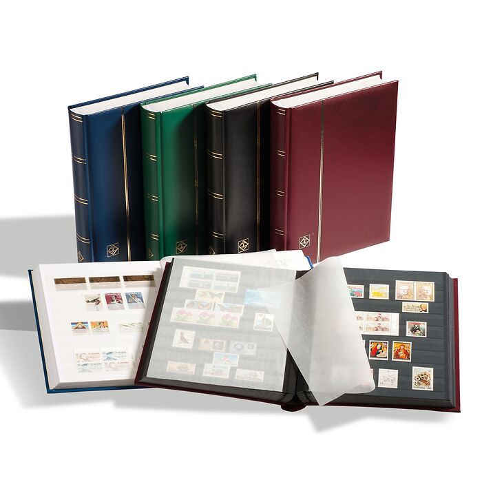 Comfort stockbook, DIN A4, 64  black pages, padded cover, wine red