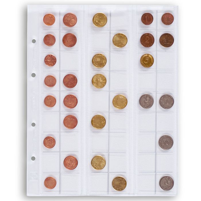 Optima coin sheets, for 54 coins up to 20 mm Ø, clear