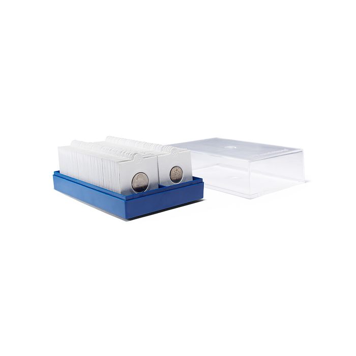 Plastic box for 100 coin holders, blue