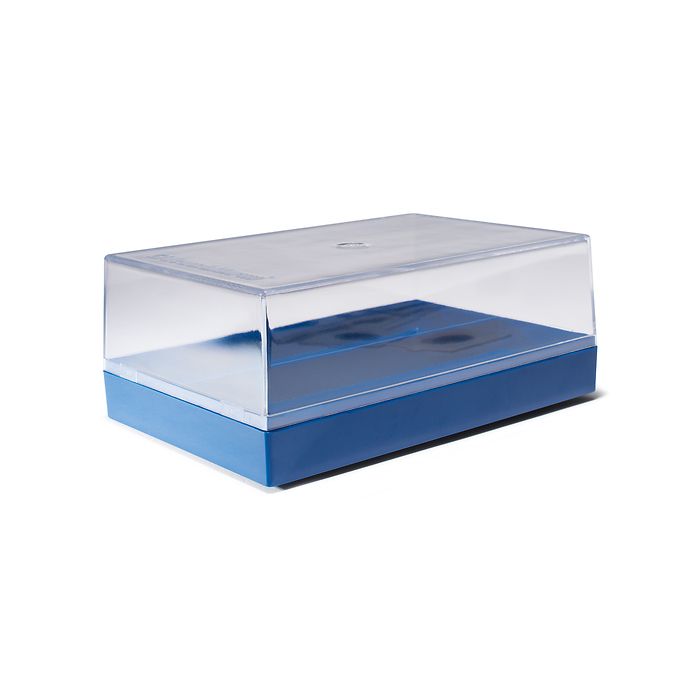 Plastic box for 100 coin holders, blue