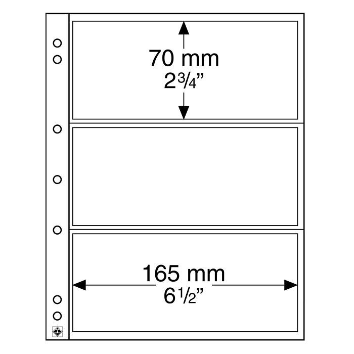 Numis coin sheets, 3 pockets for banknotes