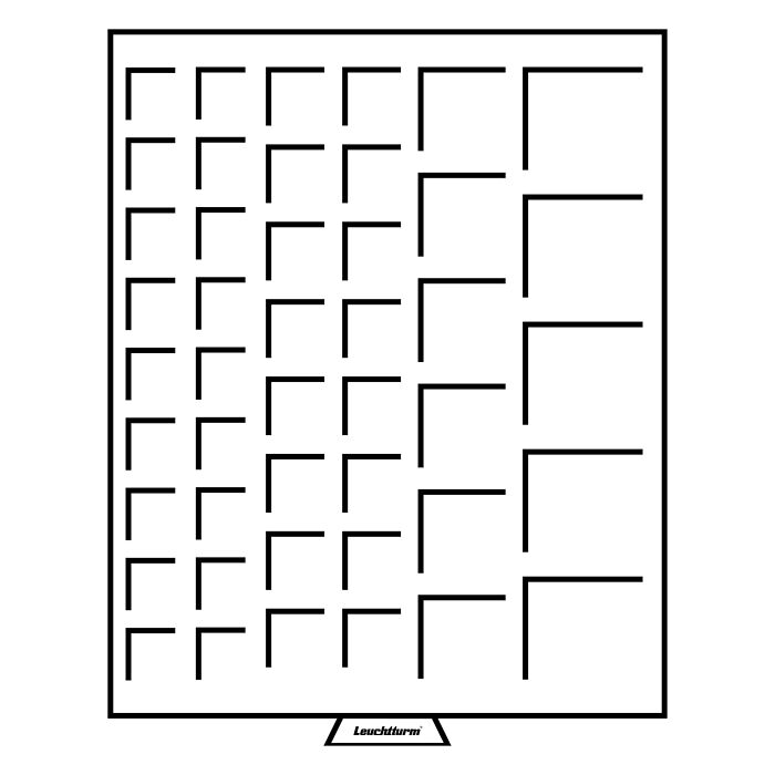 MB coin box with 45 square Compartments with various diameters, smoke colour