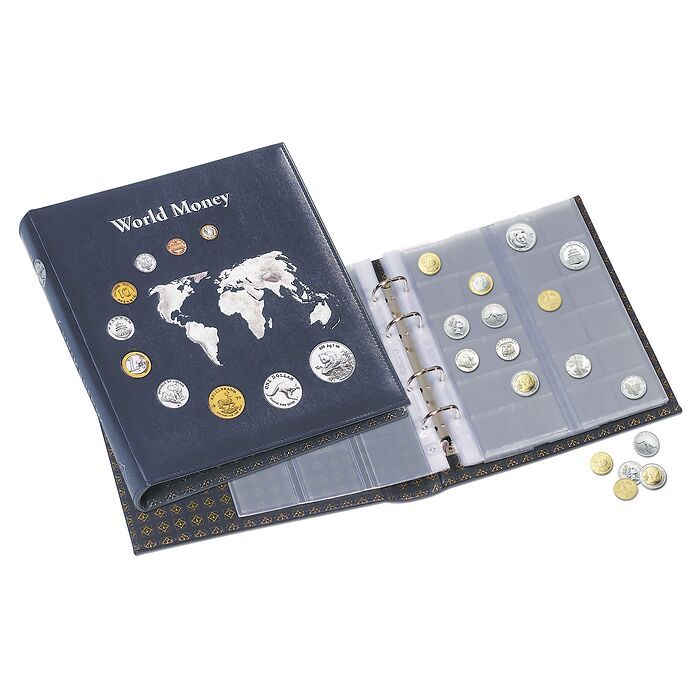 Optima coin album, 'World Money' with 5 different Optima coin sheets, blue