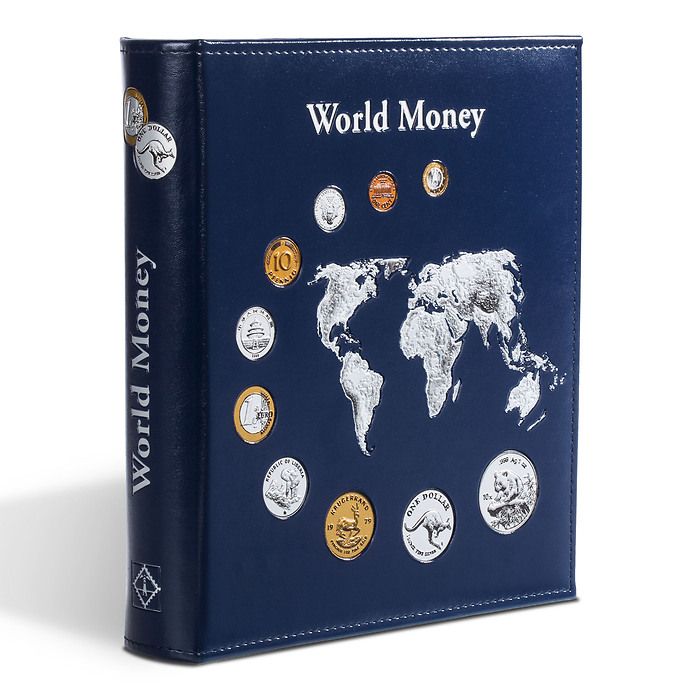 Optima coin album, 'World Money' with 5 different Optima coin sheets, blue