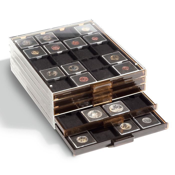 MB coin box for Quadrum 20 square Compartments, smoke-coloured with black insert