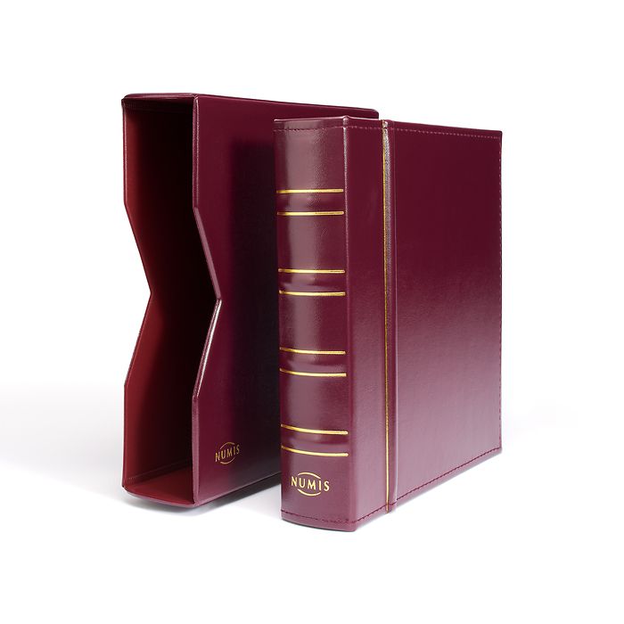 Numis coin album, in classic design with slipcase incl. 5 different pockets, red