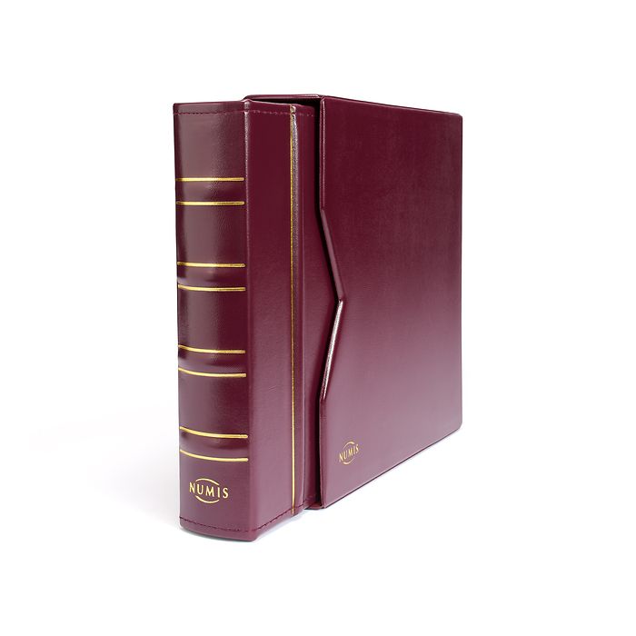 Numis coin album, in classic design with slipcase incl. 5 different pockets, red