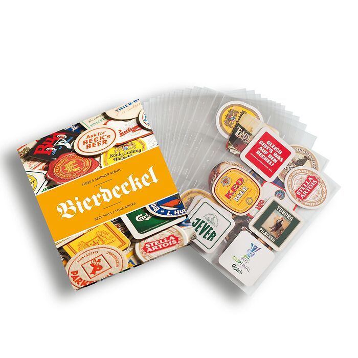 Grande ring binder for beer mats, incl. 15 transparent sleeves for 6 beer mats each