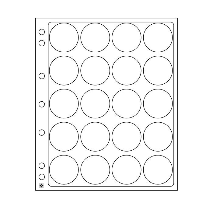 Plastic sheets ENCAP, clear pockets for 20 coins with a diameter between 39 and 41 mm