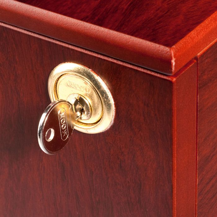 Coin cabinet for 10 coin trays in L-format, mahogany-coloured