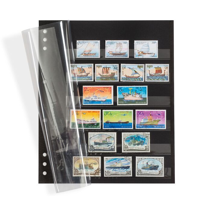 Omgea insert stock sheets, black carton with 6 clear strips, clear protective sheet