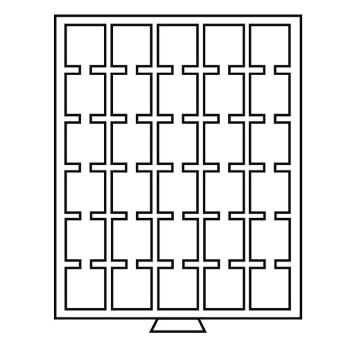 MB coin box with 30 square Compartments, 38 x 38 mm, smoke-coloured with black inlay