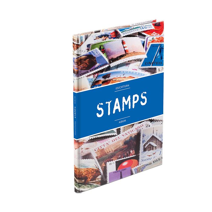 Stamps stockbook A4, 16 black  pages, non-padded, colored cover (blue banderole)