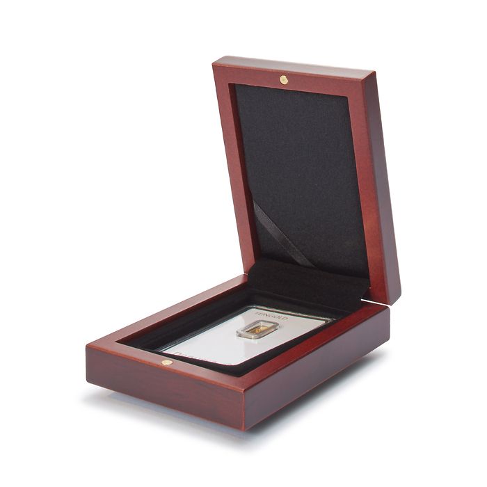 Volterra case for one gold bar in blister packaging, mahogany