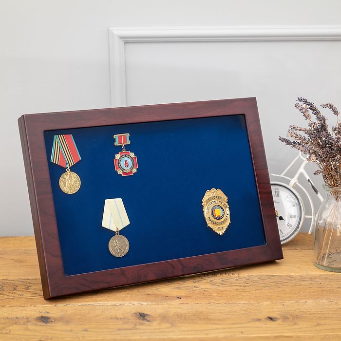 Militaria display case with glass lid and stand-up function