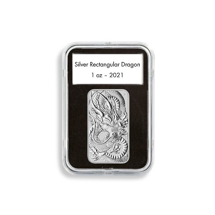 QUICKSLAB coin capsules 47.6 x 27.6 mm for 1 oz. Silver Rectangular Dragon, 5 pcs pack