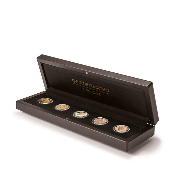 Volterra coin case 'Queen Elizabeth II' for 5 sovereigns in  capsules